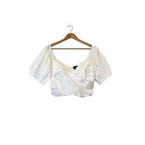 J. Crew White Puff Sleeve Organic Cotton Cropped Top Women’s XL‎